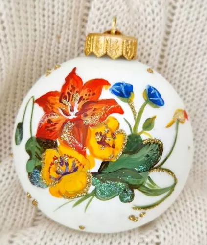 Елочный шар стекло Цветок-2 8 см Коломеев КУ-80-244062