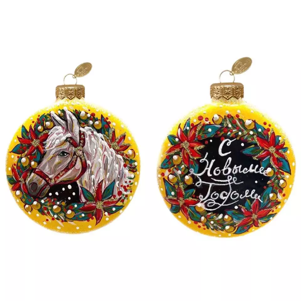 Елочная игрушка стекло Медальон Лошадь праздничная 8 см Коломеев КУ-80-254030