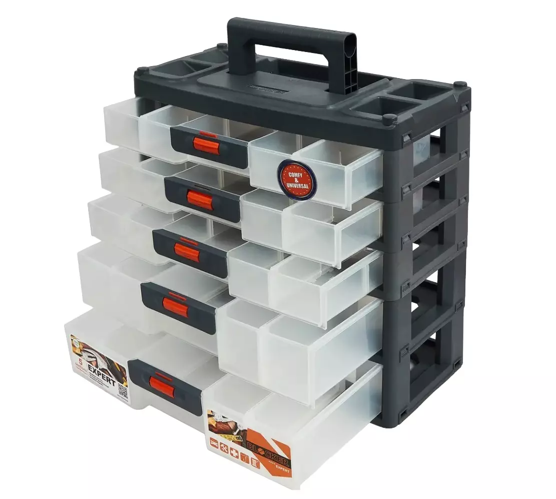 Органайзер для хранения мелочей 310х150х262 мм Сет,5 выдвижных секций PR Expert серый/оранжевый