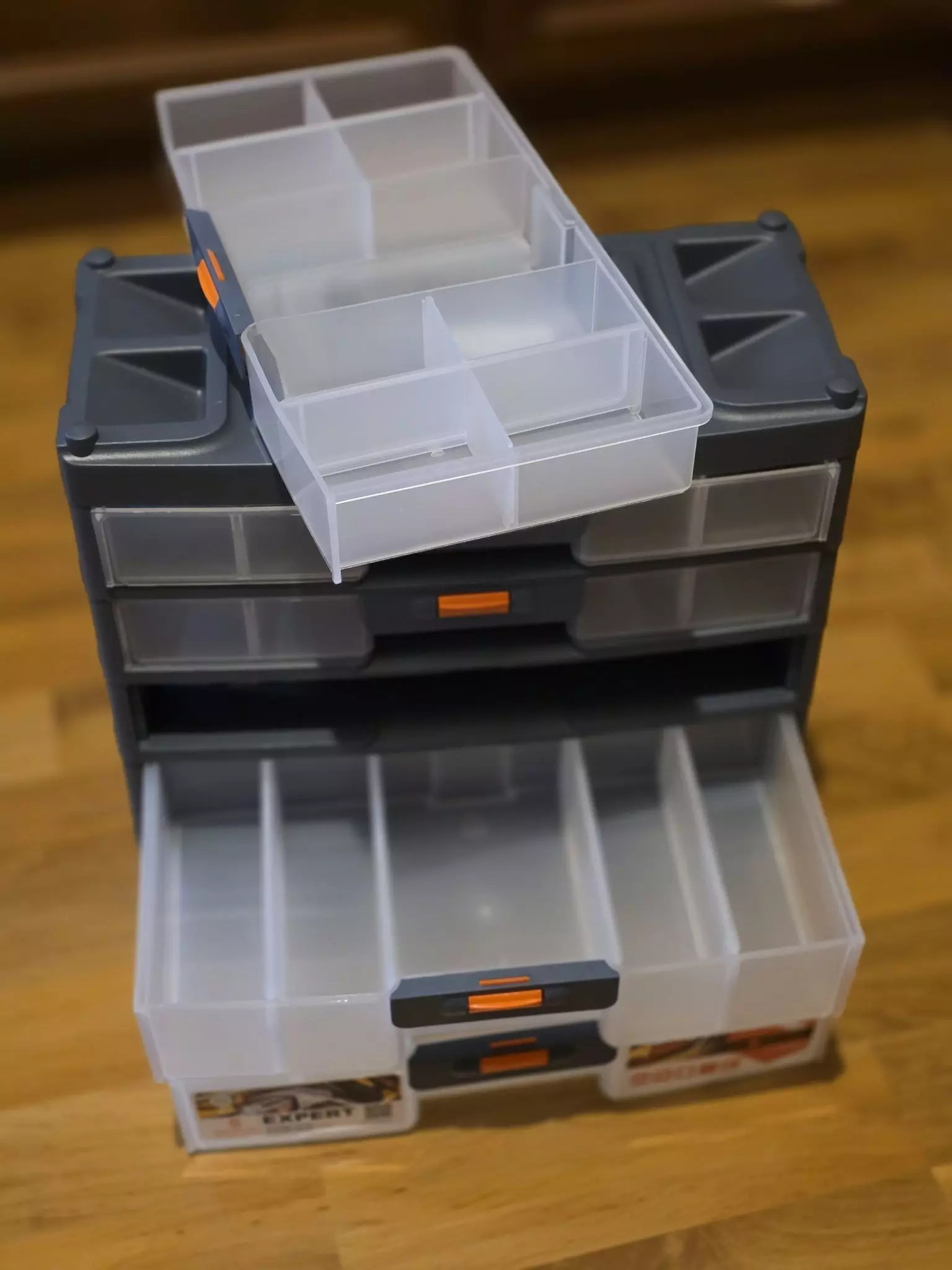 Органайзер для хранения мелочей 310х150х262 мм Сет,5 выдвижных секций PR Expert серый/оранжевый