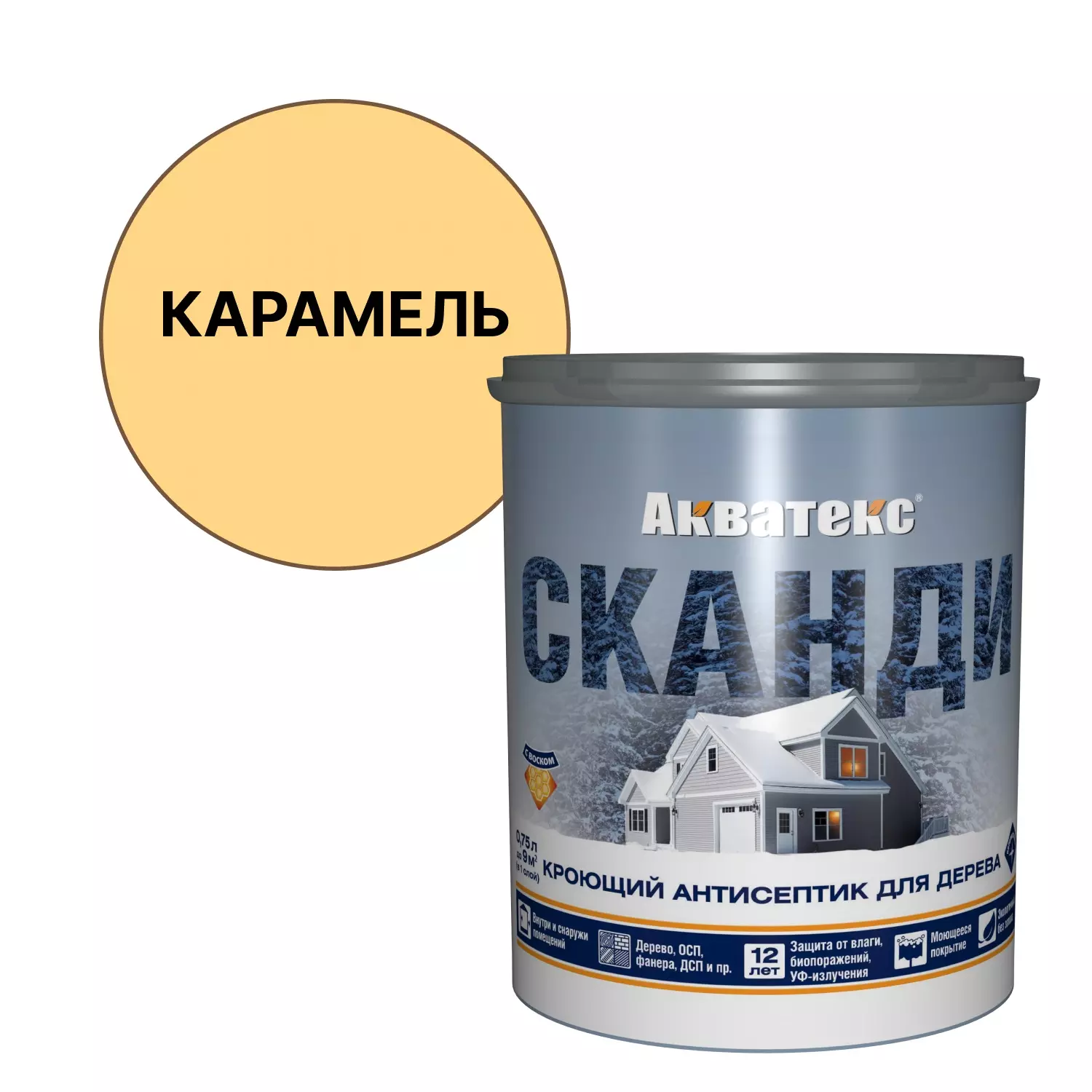 Кроющий антисептик для дерева Акватекс Сканди карамель 0,75 л
