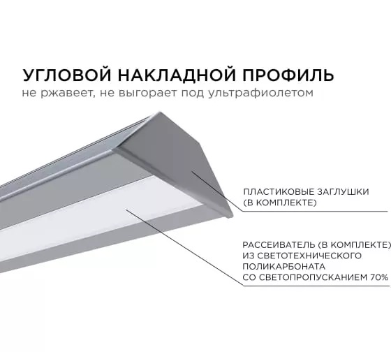 Профиль для светодиодной ленты накладной угловой 28,5x10,4x2000мм серебро Apeyron 08-03