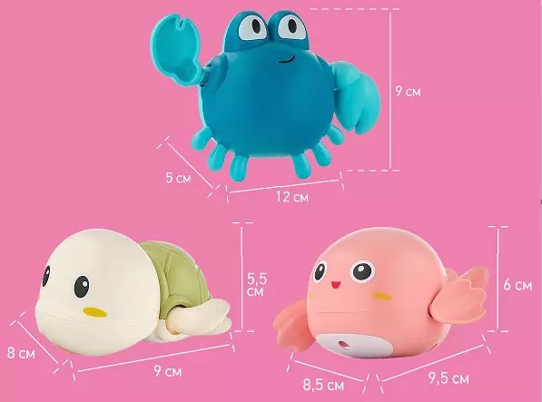 Игрушки для купания в ванной (3 шт) заводные Черепаха, краб, птичка Roxy-Kids RWIN-001