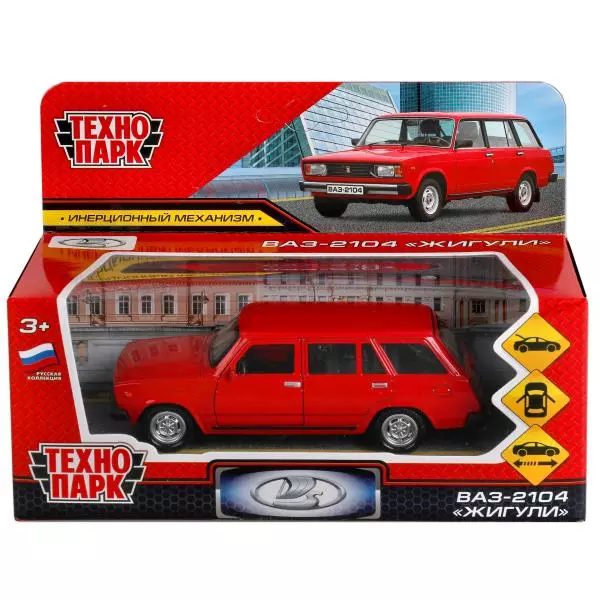 Модель машины металл ВАЗ-2104, длина 12 см, двери, багаж, инерц,красный, Технопарк 299589
