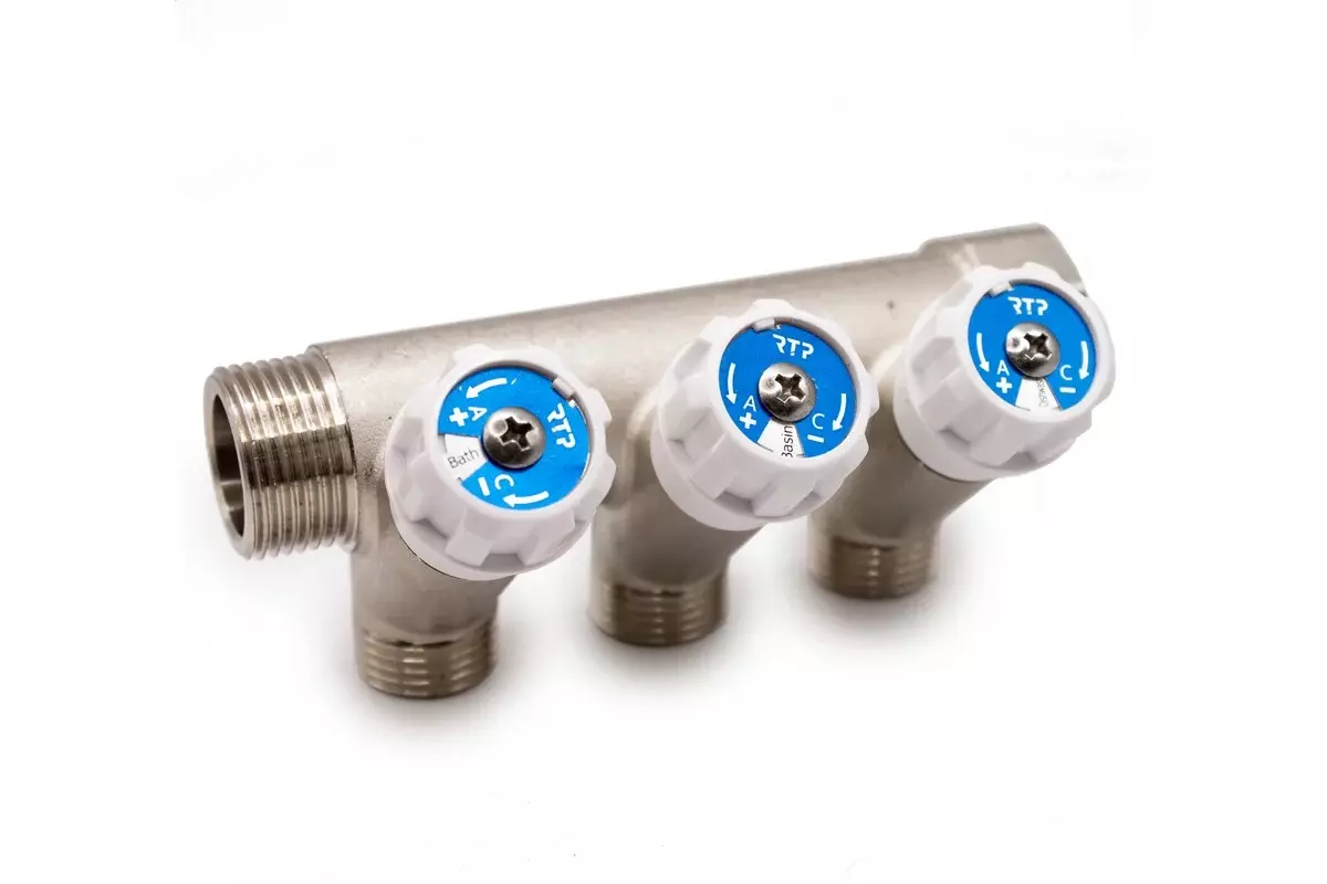 Коллектор 3 выхода с вентилями 3/4&quot;х1/2&quot; НР, RTP 39506