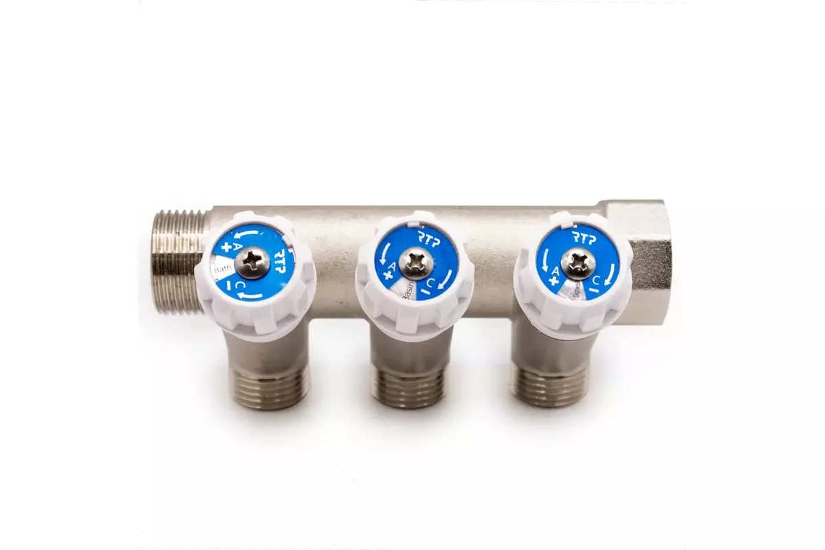 Коллектор 3 выхода с вентилями 3/4&quot;х1/2&quot; НР, RTP 39506