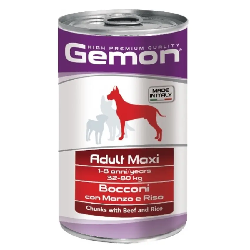 Консервы для собак крупных пород кусочки говядины с рисом 1,25 кг Gemon Dog Maxi