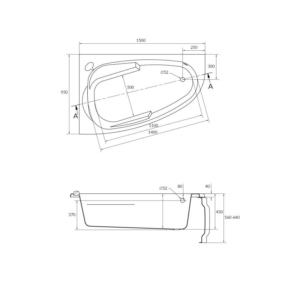 Акриловая ванна Cersanit JOANNA 150x95 асимметр. левая WA-JOANNA*150-L