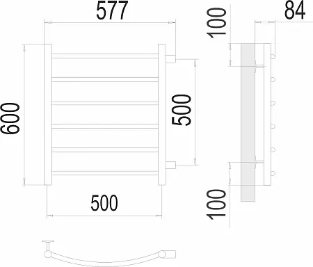 Полотенцесушитель Лесенка 1" НР 500х600 мм 6П TERMINUS Классик нерж сталь бок подкл 500, 46700785302