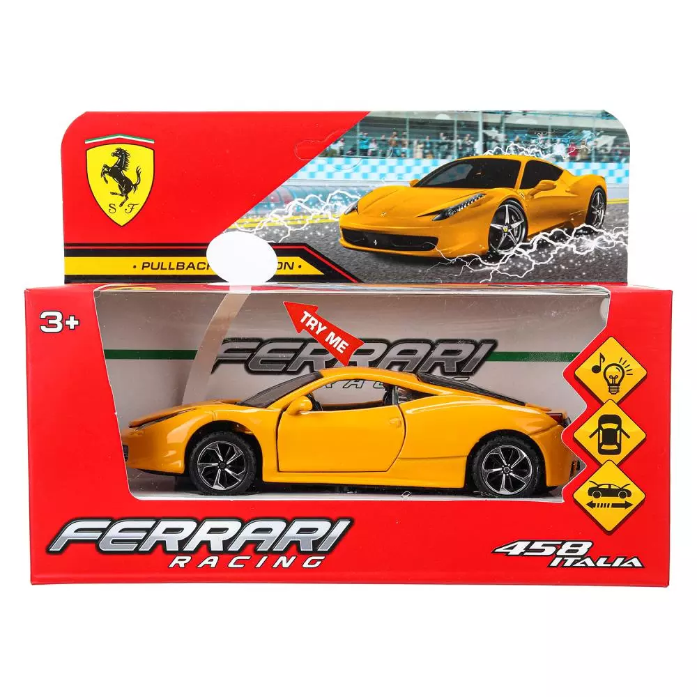 Автомобиль Ferrari 458 Italia 14см металл желтый Технопарк 1651430-R