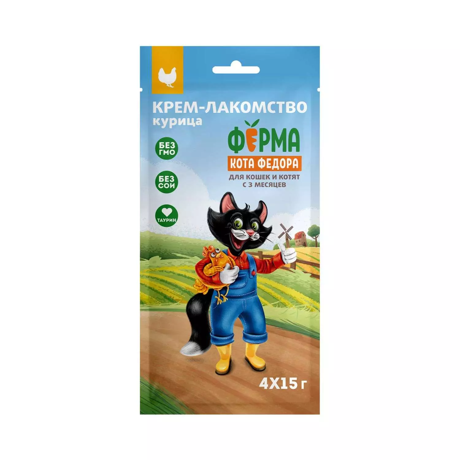 Лакомство для кошек и котят Ферма кота Федора крем из курицы 4 шт х 15 г