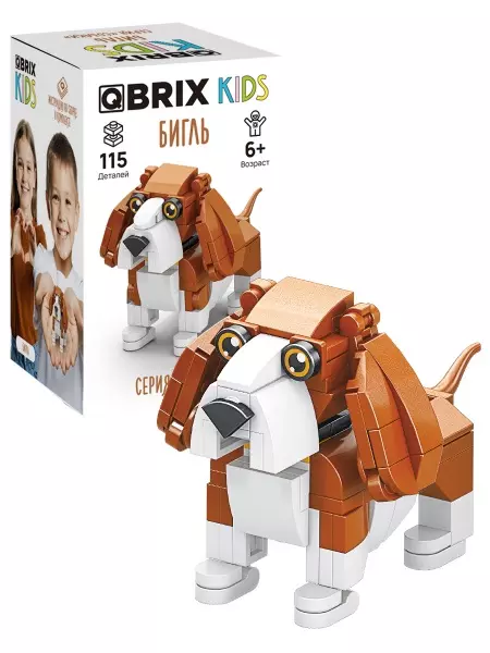 Конструктор 115 деталей, Бигль, серия "Собаки" (мини детали) QBRIX KIDS 32015