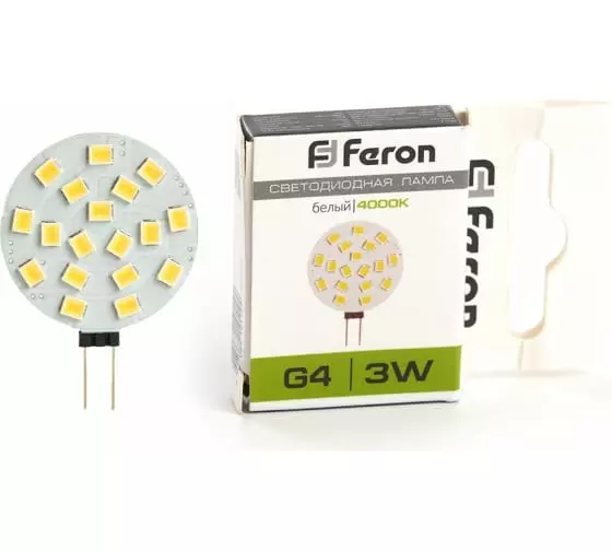 Лампа светодиодная Feron G4 12В 3Вт 4000К нейтральный