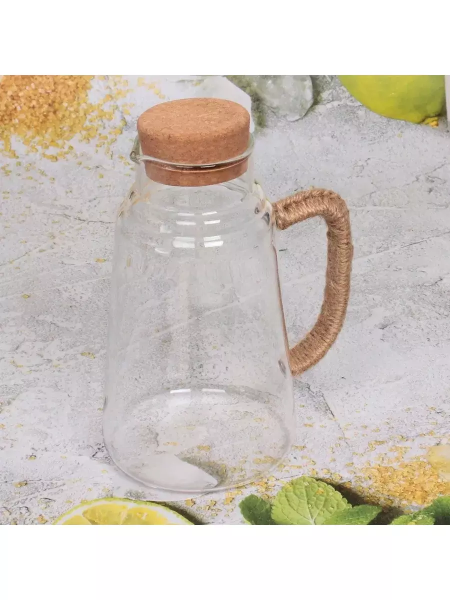 Кувшин 1,4 л, стекло, с пробковой крышкой, плетеная ручка "ICE" 359-0679