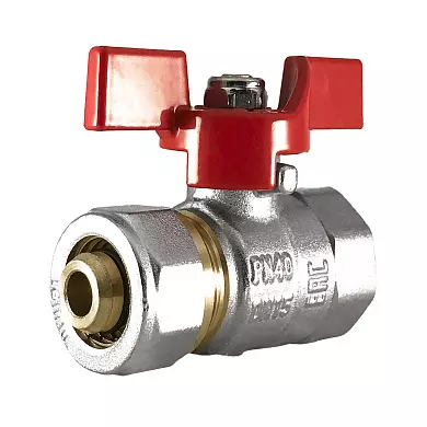 Кран шаровой для металлопластиковых труб 16х1/2&quot; ВР, бабочка красная, STI