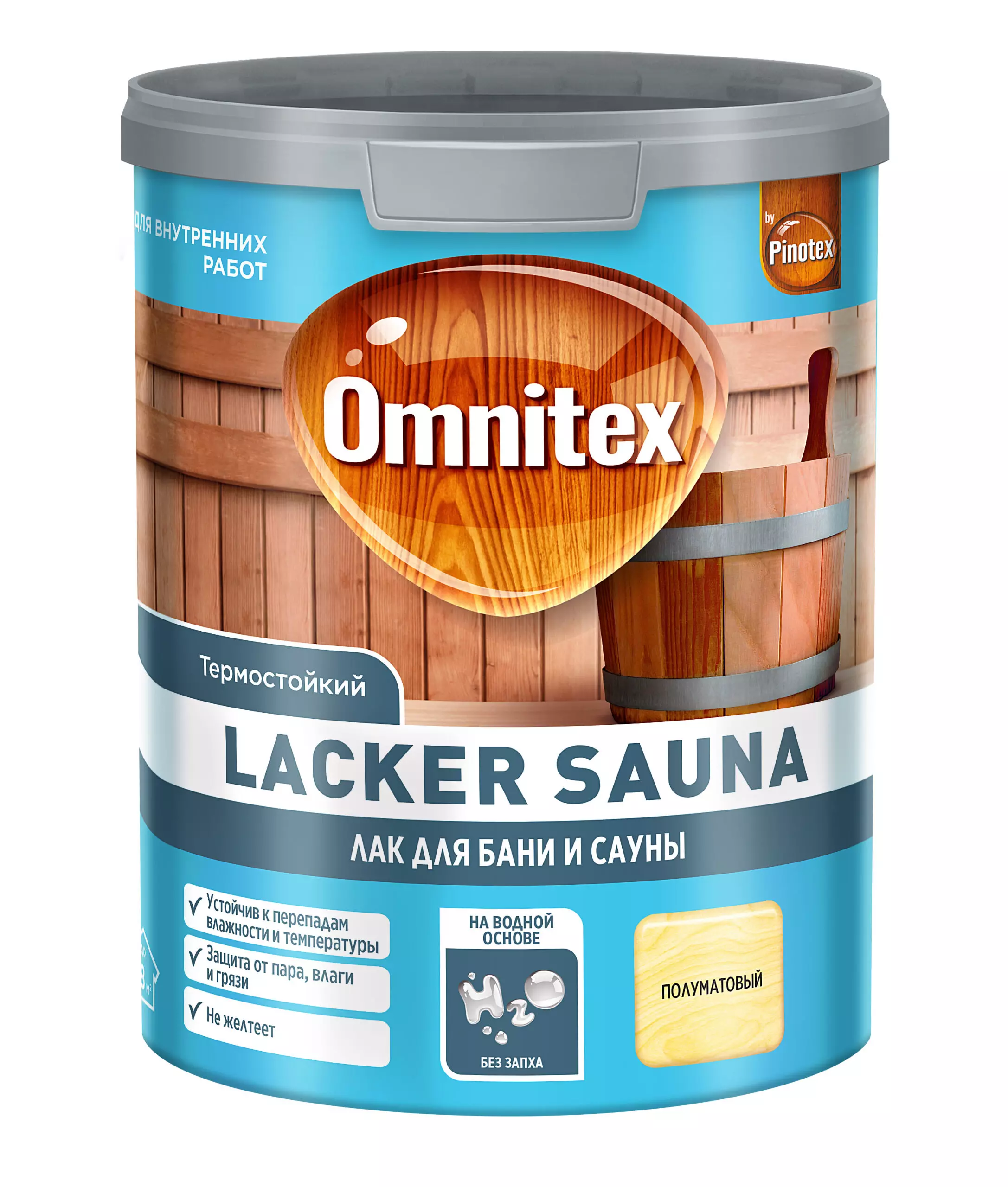Лак акриловый для бань и саун Omnitex (Pinotex) Lacker Sauna 20 полуматовый 1 л