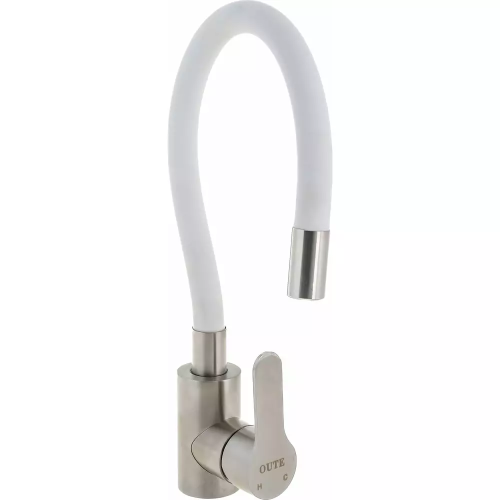 Смеситель для кухни, гибкий излив, белый/сатин, Oute T40193B, нерж. сталь