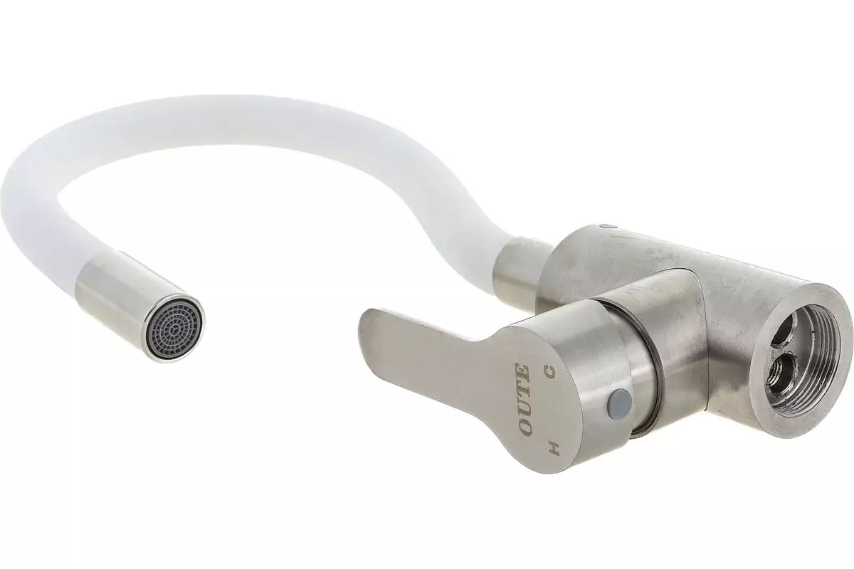 Смеситель для кухни, гибкий излив, белый/сатин, Oute T40193B, нерж. сталь