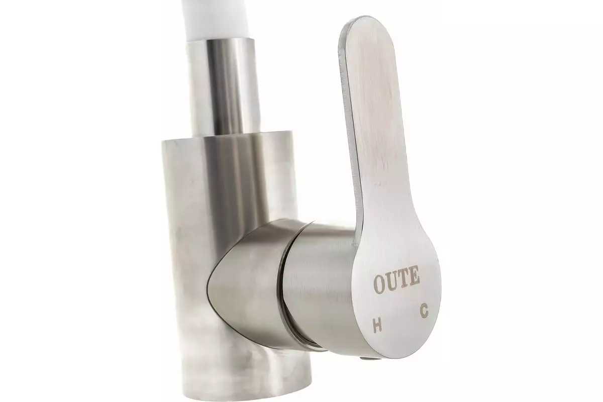 Смеситель для кухни, гибкий излив, белый/сатин, Oute T40193B, нерж. сталь