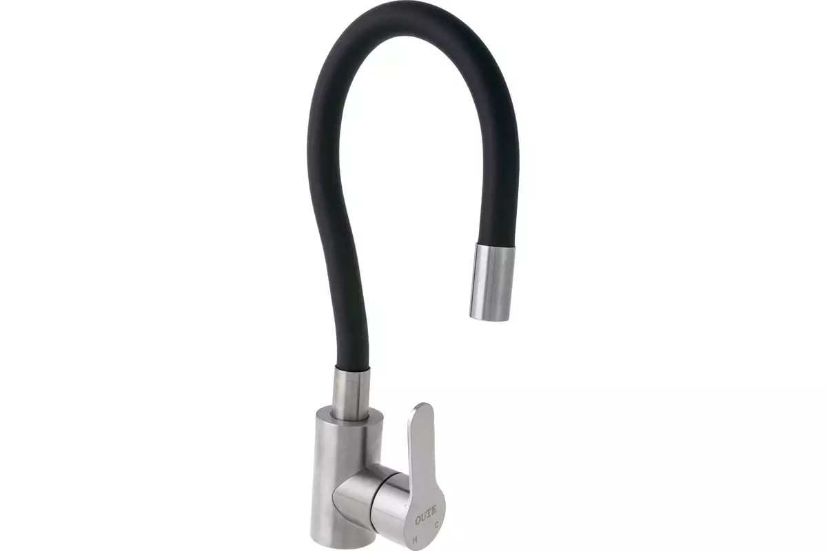 Смеситель для кухни, гибкий излив, черный/сатин, T40193B-2 OUTE, нерж. сталь