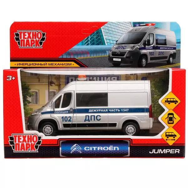 Моделька CITROEN JUMPER ДПС, металл, 14 см,двери, багаж, серебристый Технопарк 329856