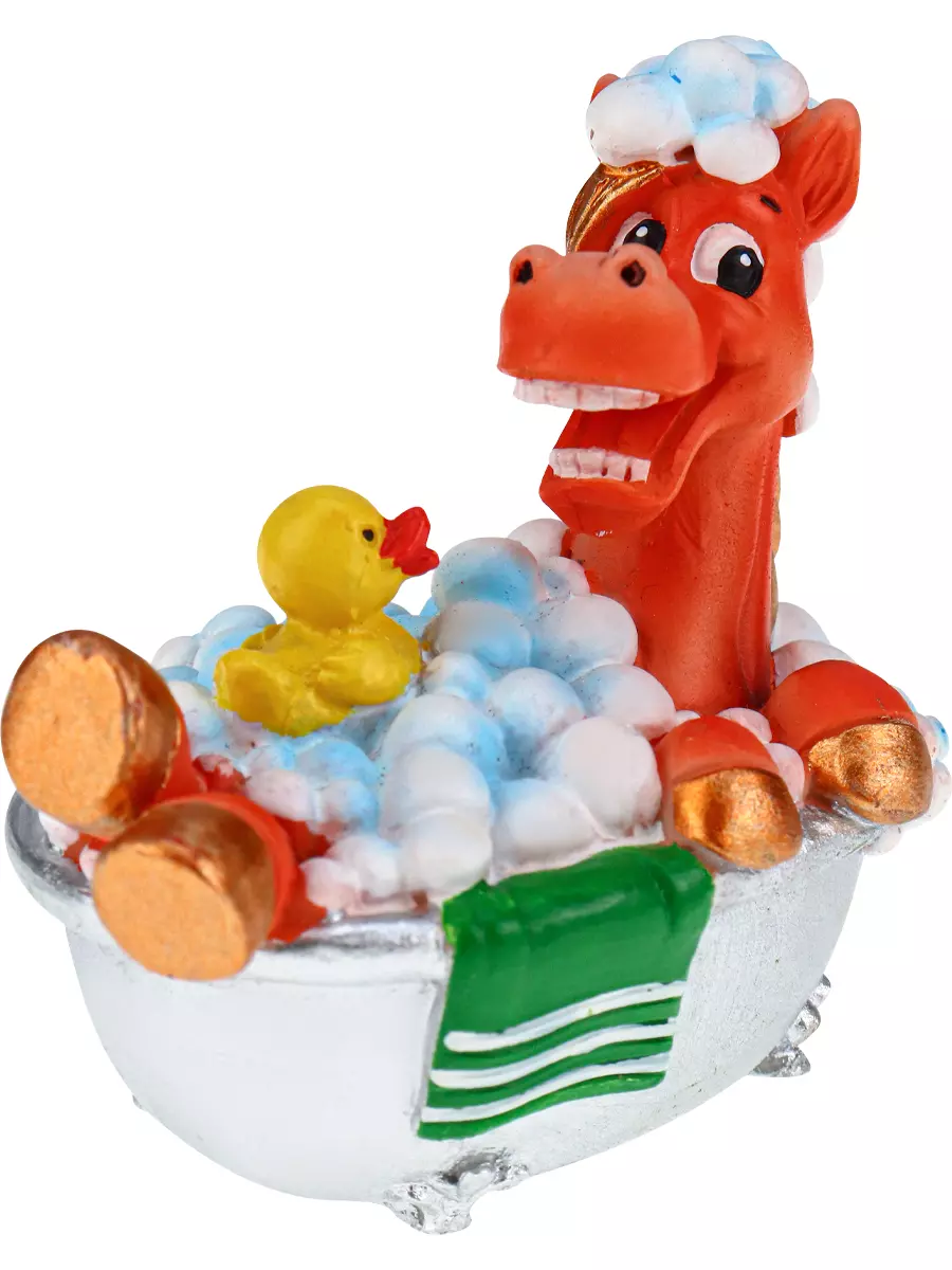 Новогодняя фигурка из полирезины Красный конь купается 7 см НУ-2565