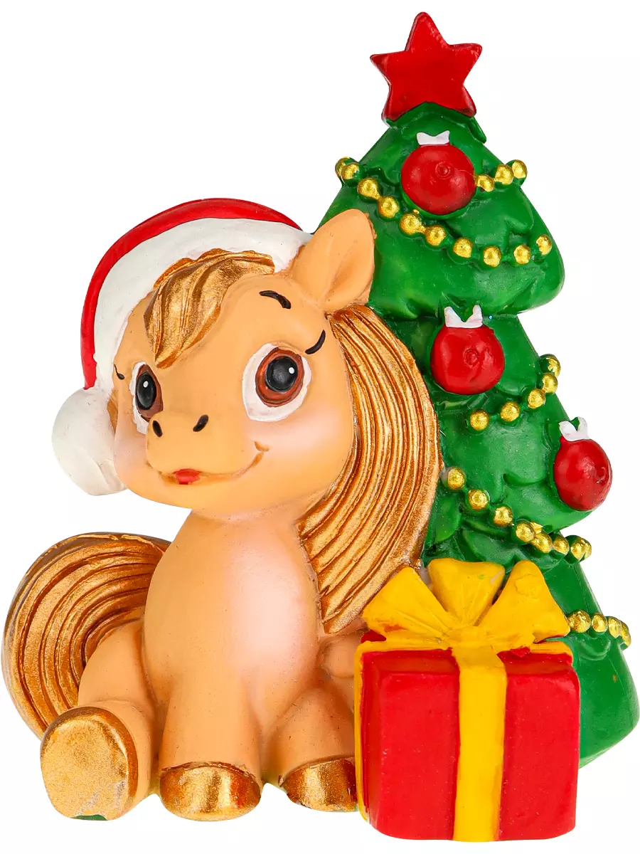 Новогодняя фигурка из полирезины Лошадка под елочкой 7 см НУ-2574