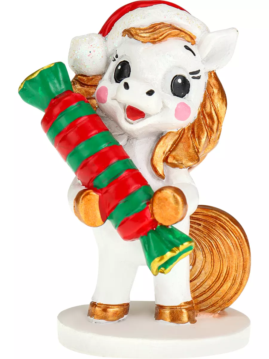 Новогодняя фигурка из полирезины Лошадка с конфетой 7 см НУ-2573
