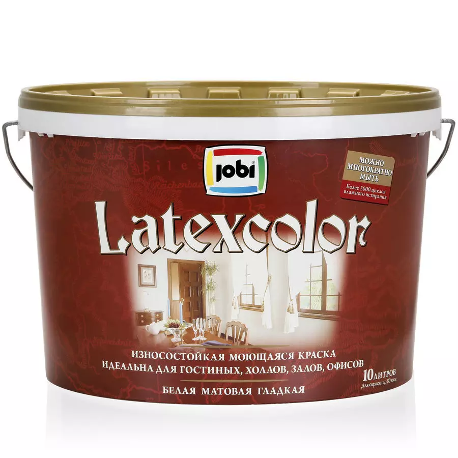 Краска моющаяся латексная JOBI LATEXCOLOR 10 л