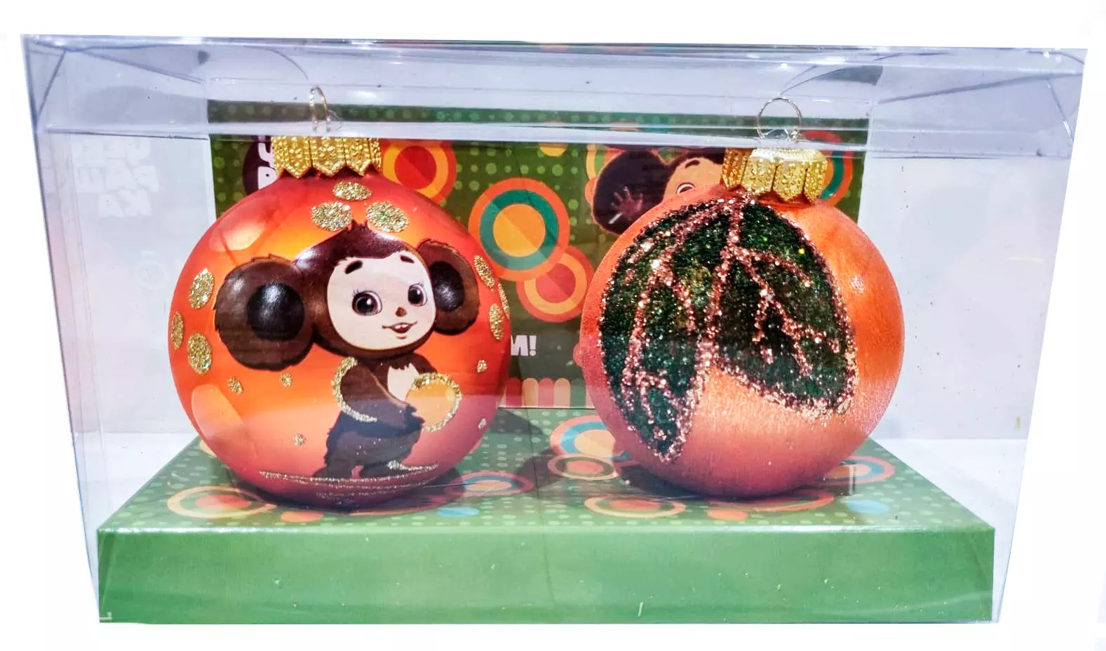 Елочные шары стекло (набор 2 штуки) Чебурашка-1 8 см Коломеев КН-85-23403