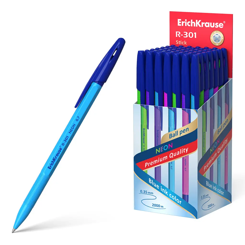 Ручка шариковая ErichKrause 53342 R-301 Neon Stick 0.7, чернил синий