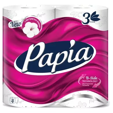 Туалетная бумага Papia Белая 3 слоя 4 рулона