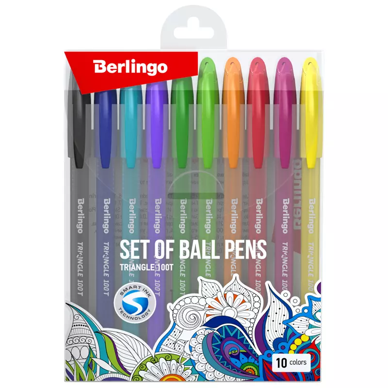 Шариковые ручки 10 шт Berlingo Triangle 100T, 10цв., 0,7мм, корпус ассорти CBp_07010