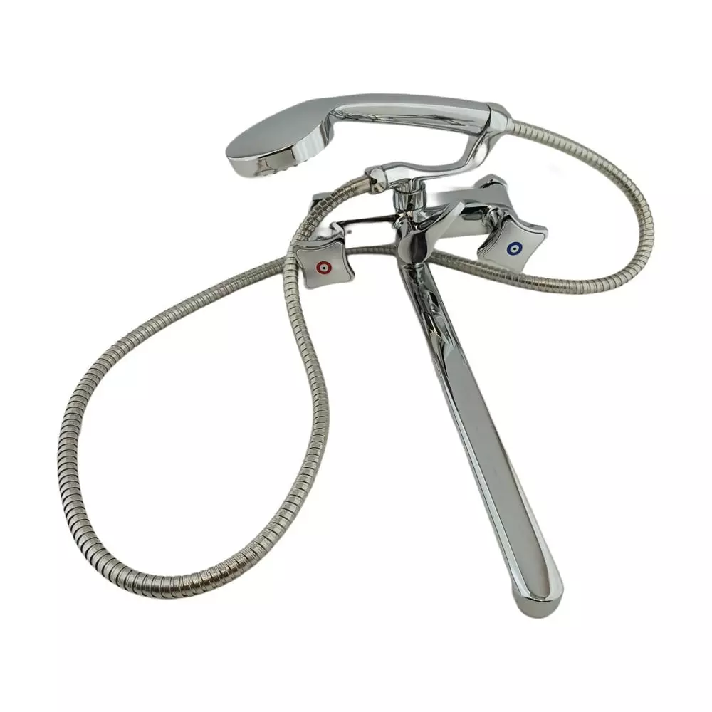 Двухвентильный смеситель для ванны, длинный излив 35 см, хром, Rainsberg R7123F, силумин