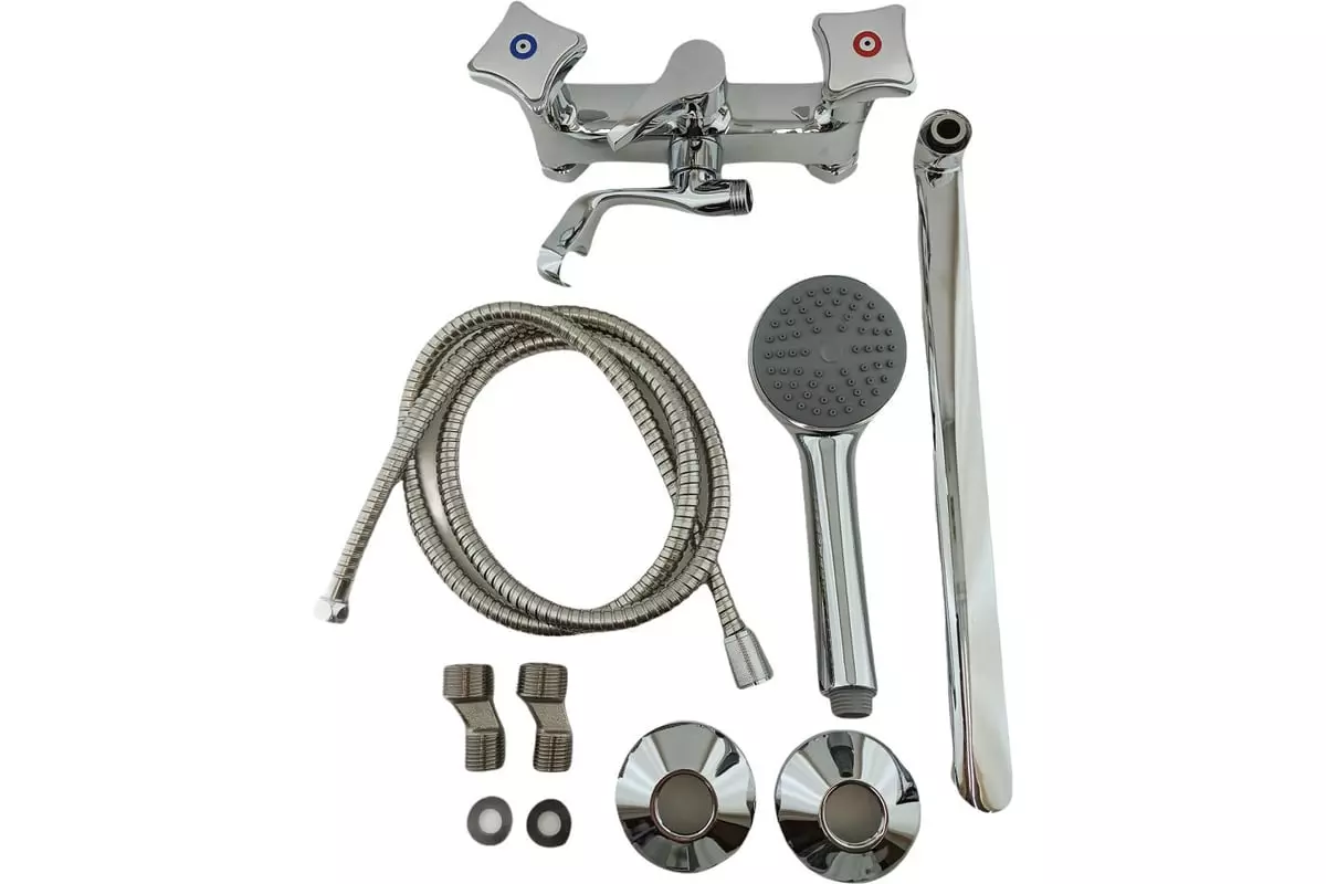 Двухвентильный смеситель для ванны, длинный излив 35 см, хром, Rainsberg R7123F, силумин