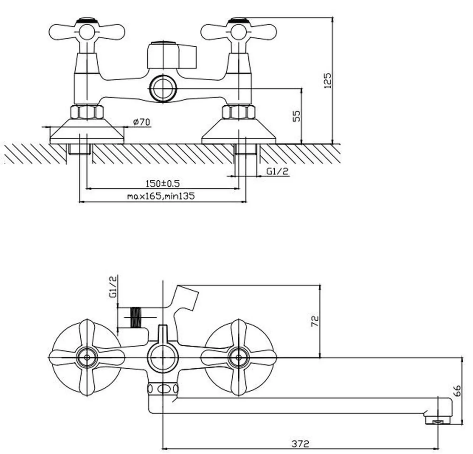 Двухвентильный смеситель для ванны, длинный излив 35 см, хром, ESKO Vienna VN 31-2, латунь