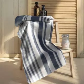 Полотенце махровое 100*150 темно синий полоски Double Towel ВН