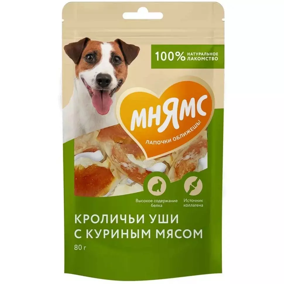 Лакомство для собак Мнямс Кроличьи уши с куриным мясом 80 г