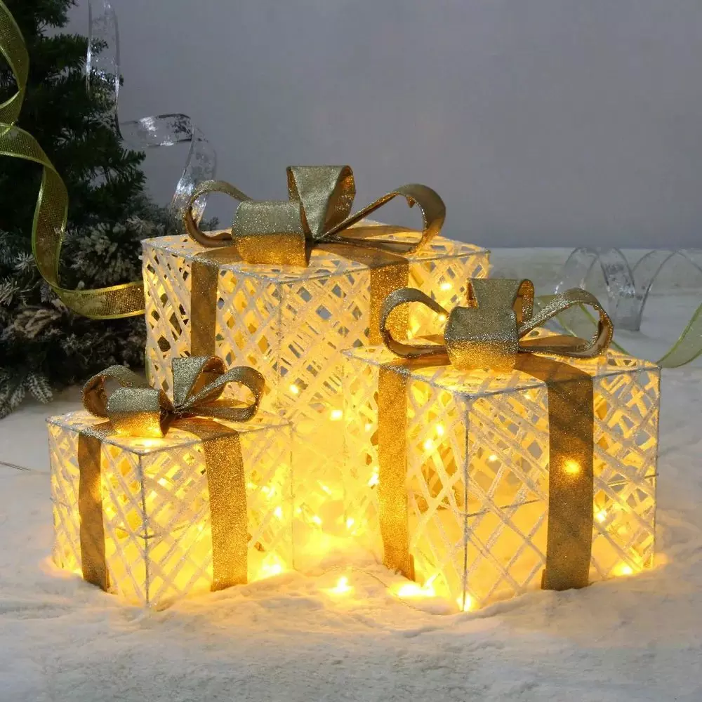 Светодиодная фигура Подарок любимым (3 шт) 15/20/25 см шапмпань/теплый белый 725-0488