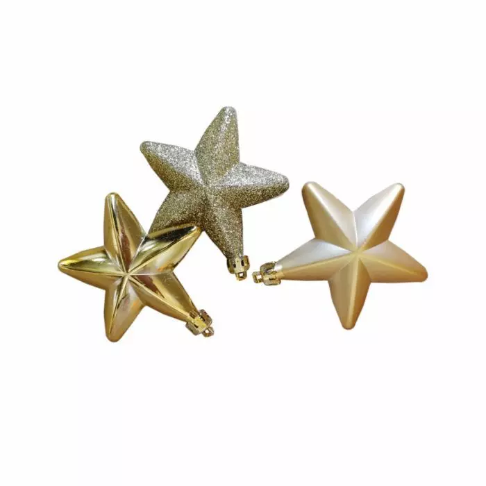 Елочные игрушки Звезды золотые (3 шт), пластик, 2,2x8x7,4 см, 88789
