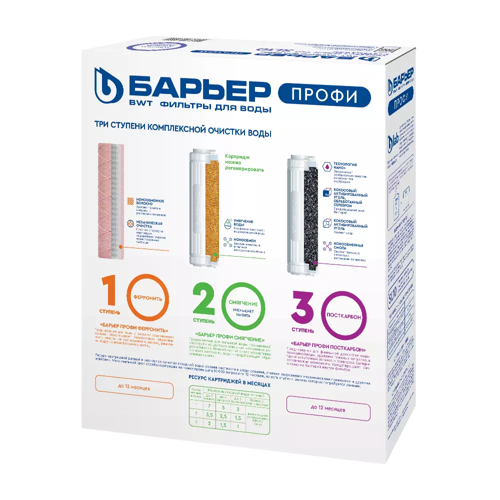 Комплект картриджей для фильтров воды под мойку (3 шт) БАРЬЕР ПРОФИ Комплекс, Р143Р00