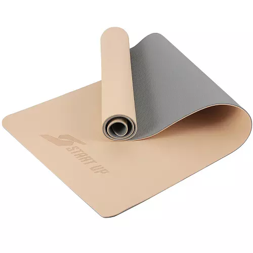 Коврик для фитнеса и йоги Start Up TPE ZH-01 183х61х0,6см бежевый/серый