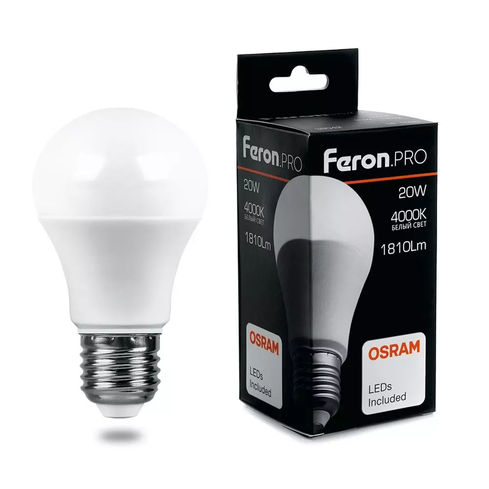 Лампа светодиодная Feron Е27 230В 20Вт 4000K груша нейтральный