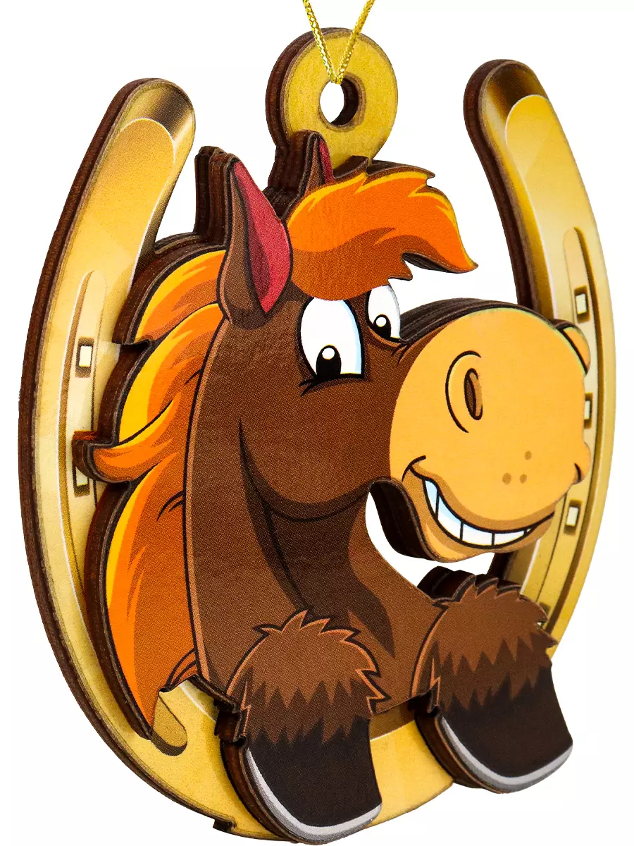 Елочное украшение из дерева Коричневая лошадка 9 см НУ-2802