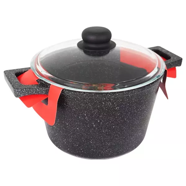 Кастрюля 3,0л ЛИТАЯ &quot;Черный Камень&quot;со стелянная скрышка, SA-P03-3
