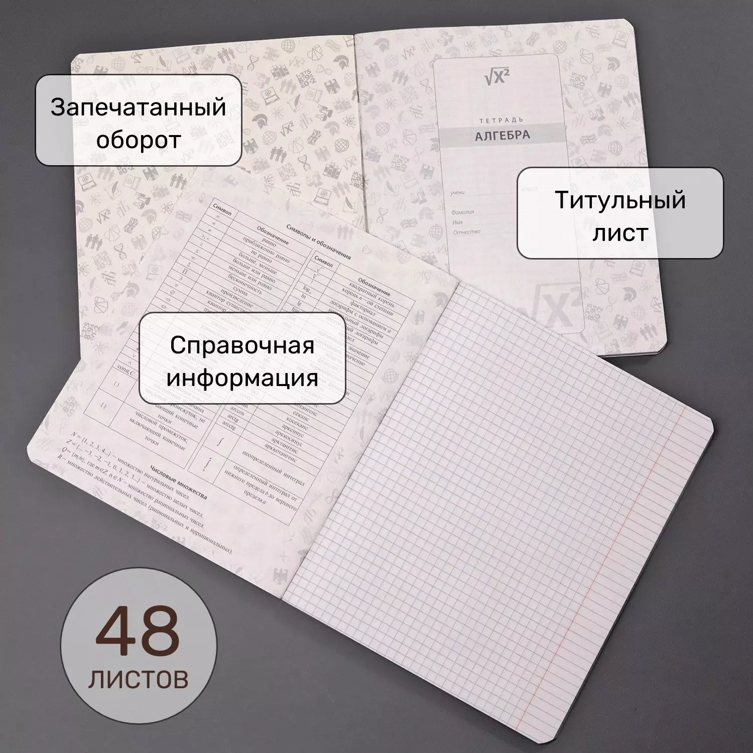 Комплект (12 шт) предметных тетрадей А5 48 листов -Белое золото-со справочником 65г/кв.м, hatber