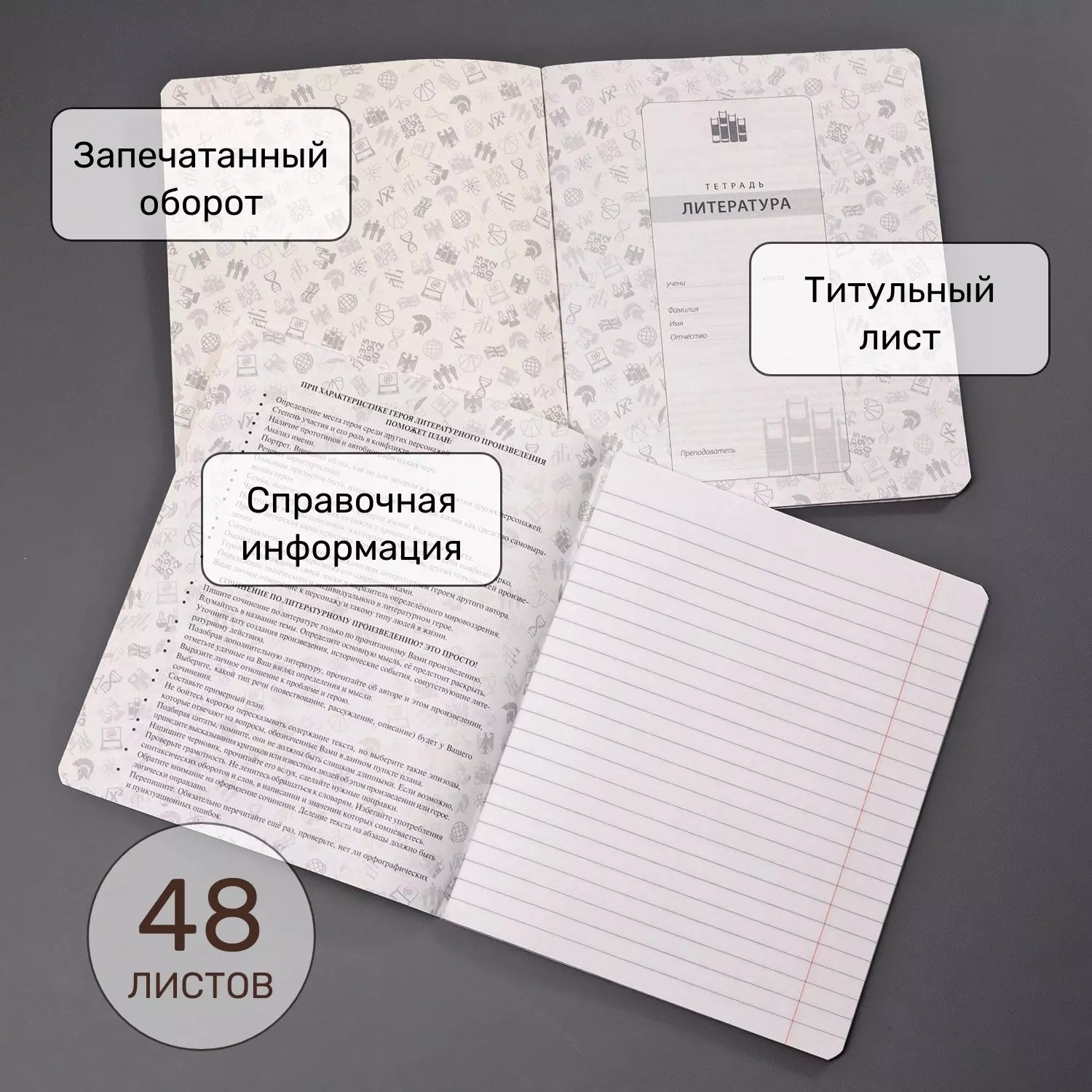 Комплект (12 шт) предметных тетрадей А5 48 листов -Белое золото-со справочником 65г/кв.м, hatber
