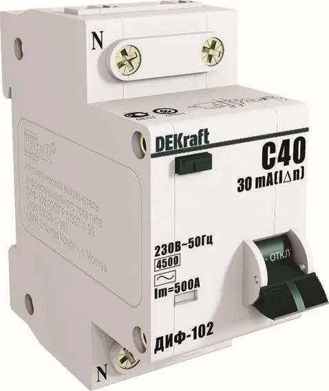 Дифавтомат DEKraft 16007DEK 1Р+N 40А 30мА тип AC С ДИФ-102 4,5