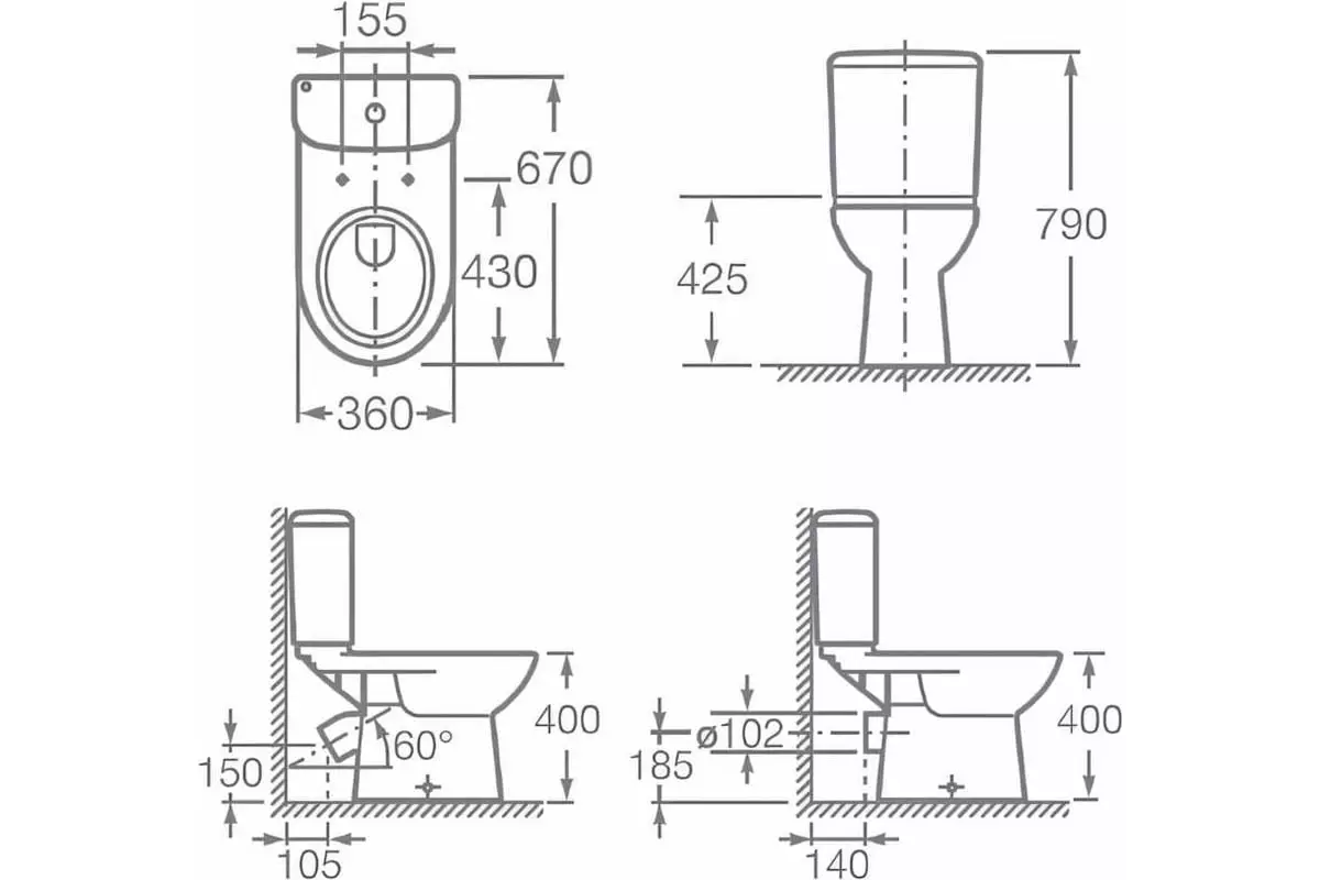 Унитаз ROCA ACCESS 34P23800Y, гор. вып., 67*36