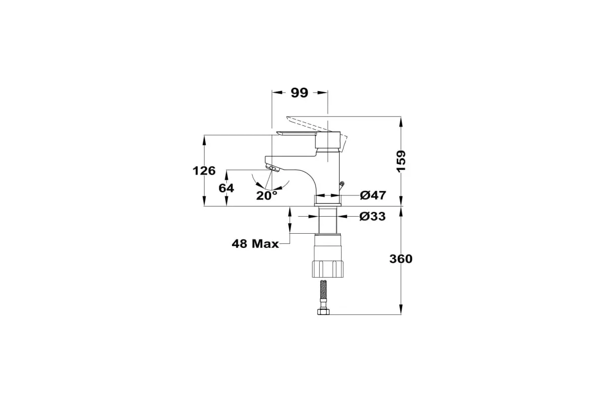 Смеситель для раковины Тека-PETRA керам.картридж 35 мм, без донного клапана